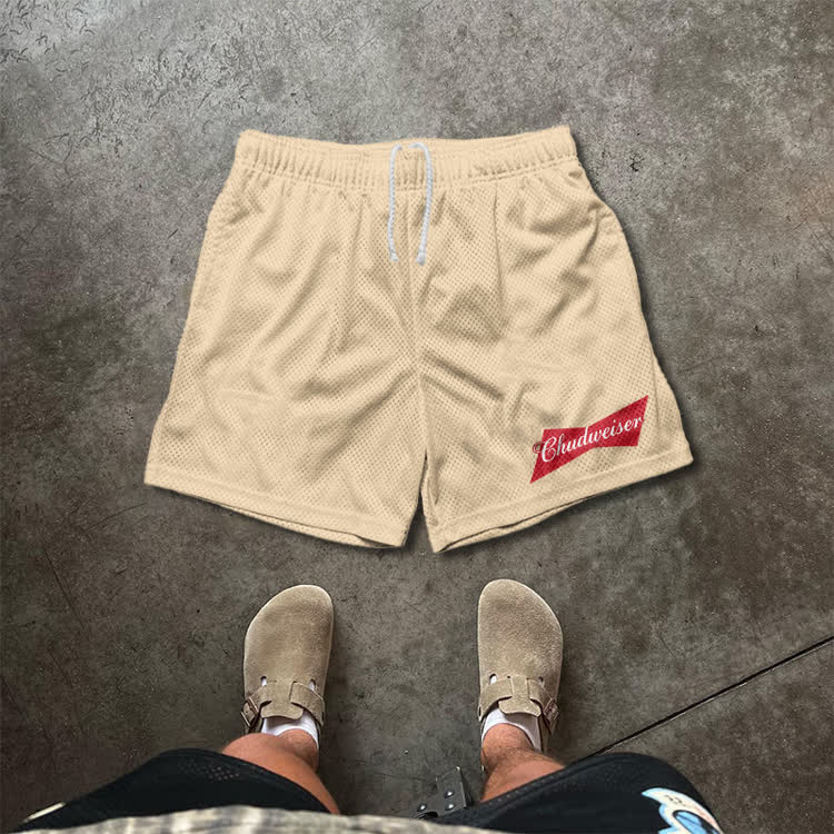 Casual Chudweiser Graphic Print Mesh Shorts - Apricot - 5XL - image 4