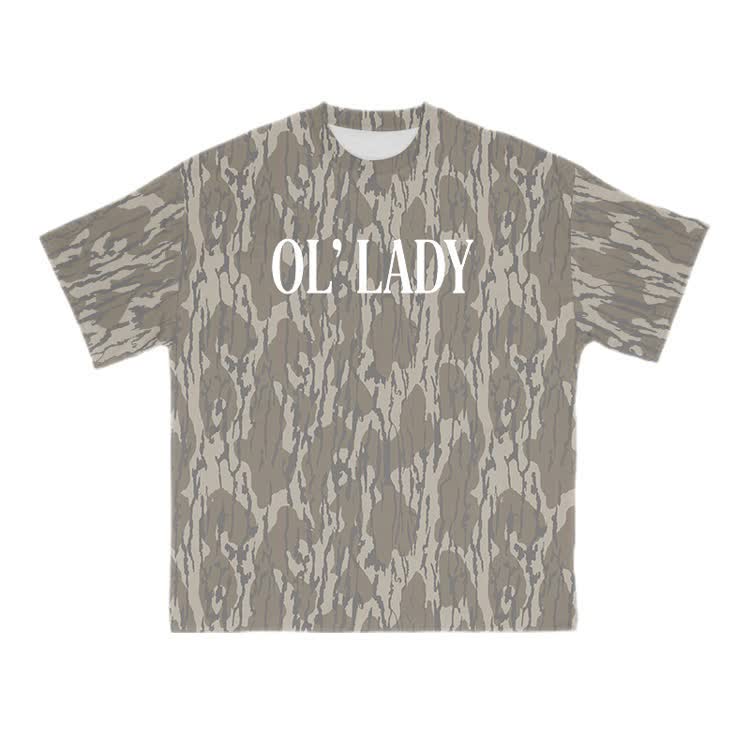 OL' Lady Camo Graphic Print Cotton T-Shirt - Khaki - US28-30(4XL) - image 1