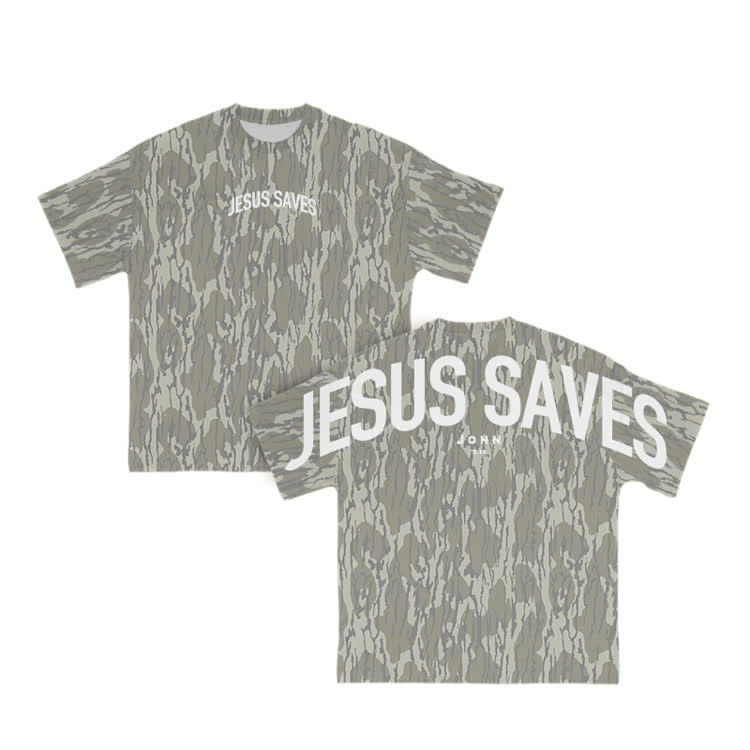Jesus Saves Camo Graphic T-Shirt - Khaki - 3XL - image 1