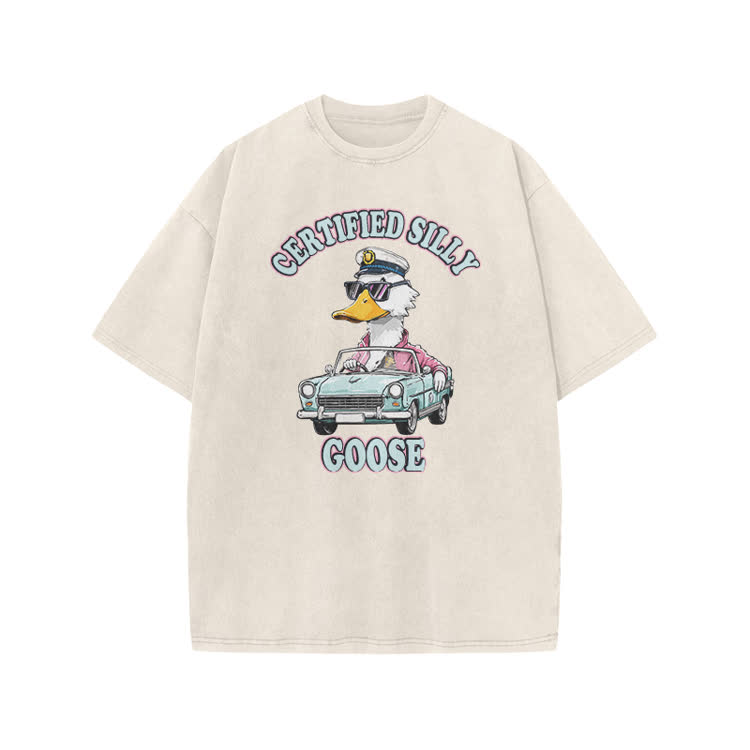 Certified Silly Goose Print Acid Washed T-shirt - Beige - US20-22(3XL) - image 2