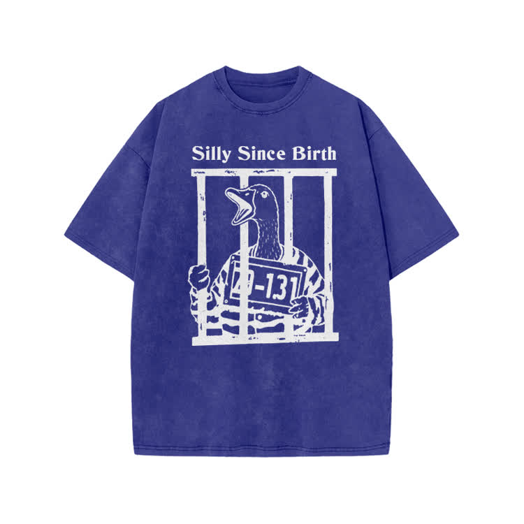 Vintage Silly Since Birth Duck Print Acid Washed T-shirt - Blue - US20-22(3XL) - image 2