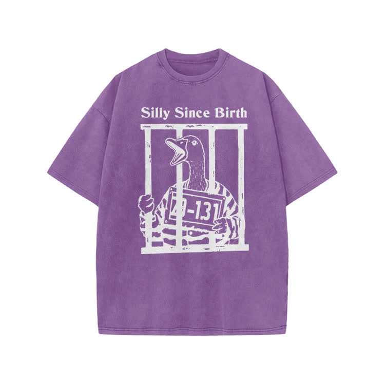 Vintage Silly Since Birth Duck Print Acid Washed T-shirt - Purple - US20-22(3XL) - image 1