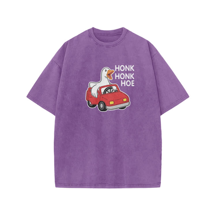 Vintage Honk Honk Hoe Goose Graphic Print Acid Washed T-shirt - Purple - US20-22(3XL) - image 2