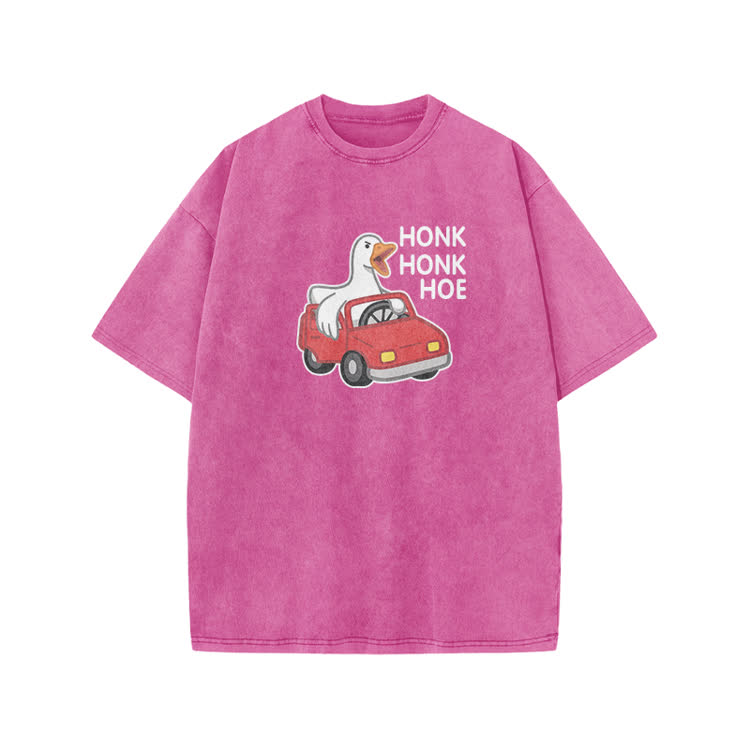Vintage Honk Honk Hoe Goose Graphic Print Acid Washed T-shirt - Pink - US20-22(3XL) - image 1