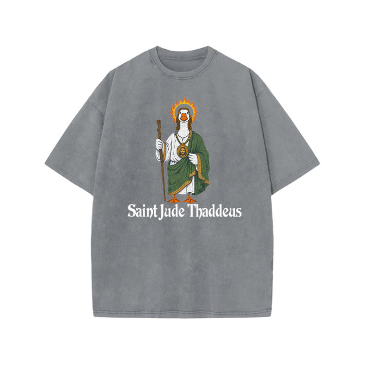 Vintage Saint Jude Thaddeus Graphic Print Acid Washed T-shirt - Grey - US20-22(3XL) - image 2