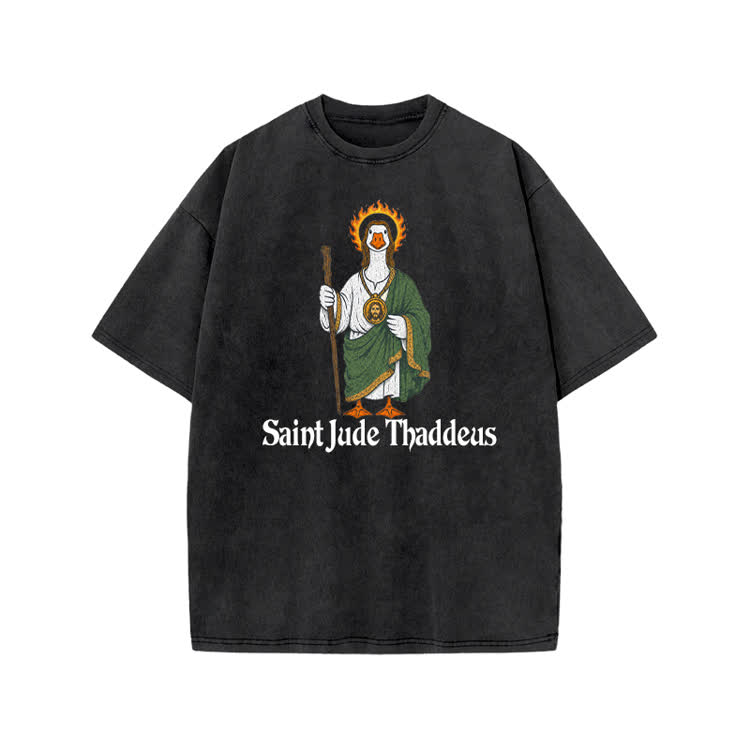 Vintage Saint Jude Thaddeus Graphic Print Acid Washed T-shirt - Black - US20-22(3XL) - image 1