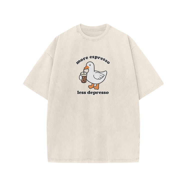 Casual Duck Drink Graphic Print Acid Washed T-shirt - Beige - US20-22(3XL) - image 2