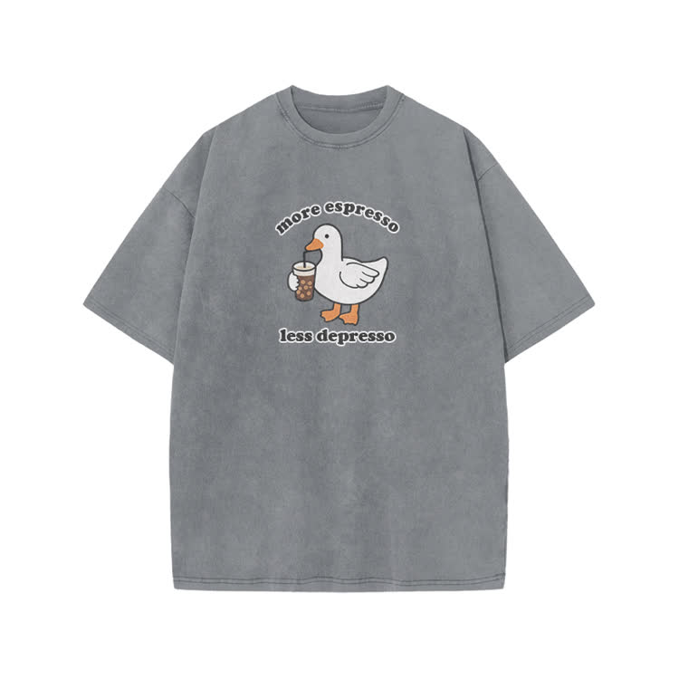 Casual Duck Drink Graphic Print Acid Washed T-shirt - Grey - US20-22(3XL) - image 3