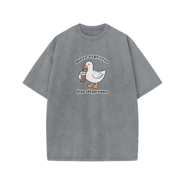 Casual Duck Drink Graphic Print Acid Washed T-shirt - Grey - US20-22(3XL) - image 3