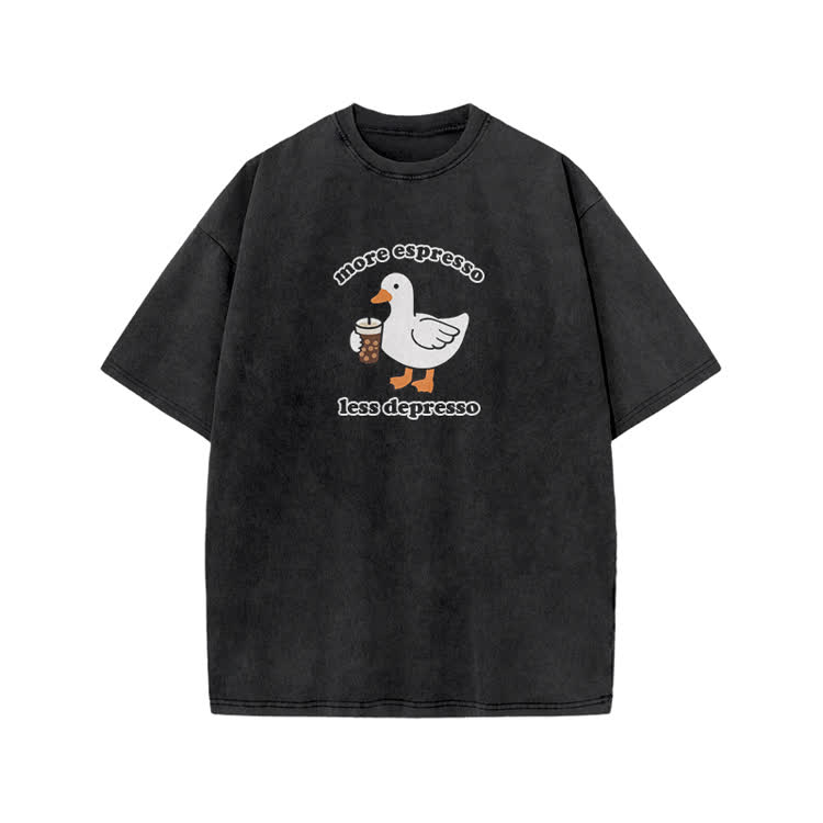 Casual Duck Drink Graphic Print Acid Washed T-shirt - Black - US20-22(3XL) - image 1
