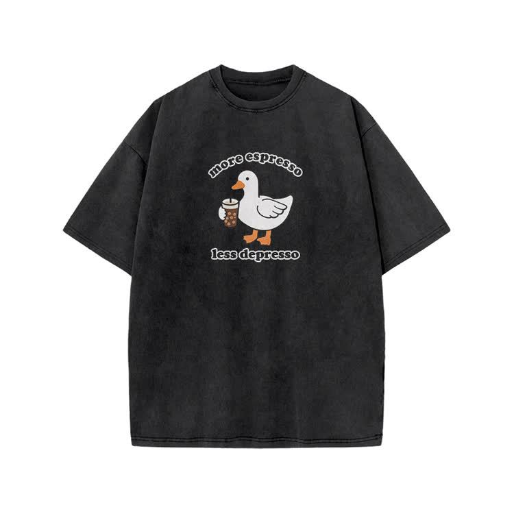 Casual Duck Drink Graphic Print Acid Washed T-shirt - Black - US20-22(3XL) - image 1