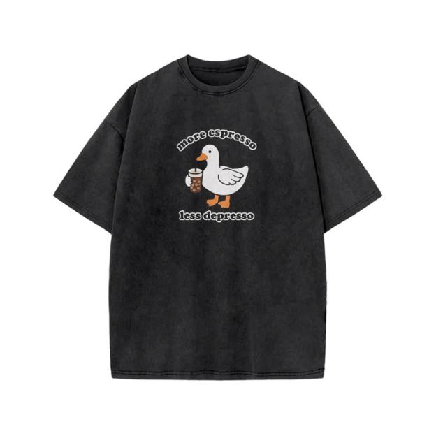 Casual Duck Drink Graphic Print Acid Washed T-shirt - Black - US20-22(3XL) - image 1