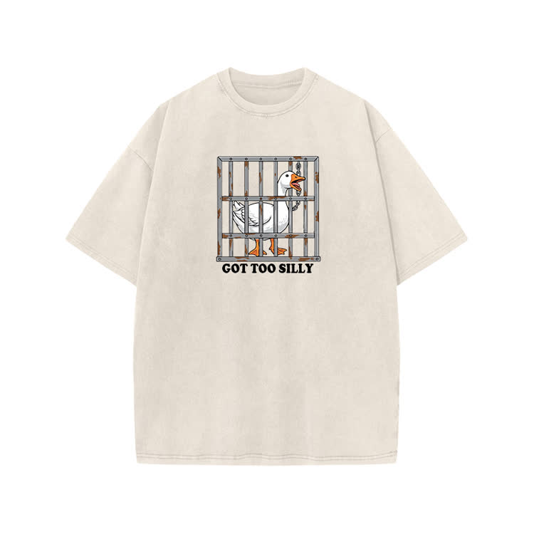 Casual Got Too Silly Goose Graphic Print Acid Washed T-shirt - Beige - US20-22(3XL) - image 2