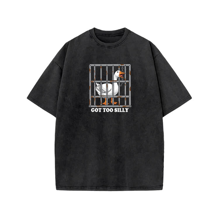 Casual Got Too Silly Goose Graphic Print Acid Washed T-shirt - Black - US20-22(3XL) - image 1
