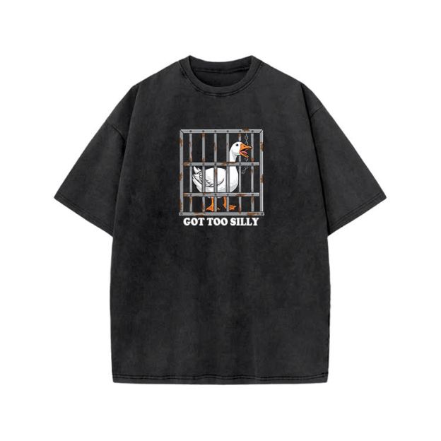 Casual Got Too Silly Goose Graphic Print Acid Washed T-shirt - Black - US20-22(3XL) - image 1