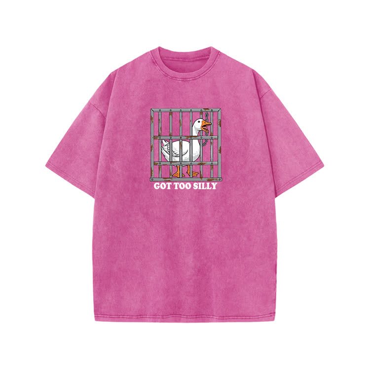 Casual Got Too Silly Goose Graphic Print Acid Washed T-shirt - Pink - US20-22(3XL) - image 8