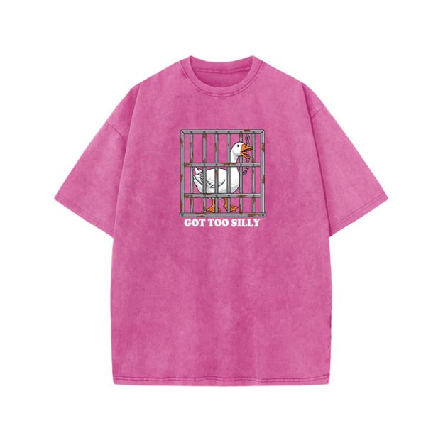 Casual Got Too Silly Goose Graphic Print Acid Washed T-shirt - Pink - US20-22(3XL) - image 8