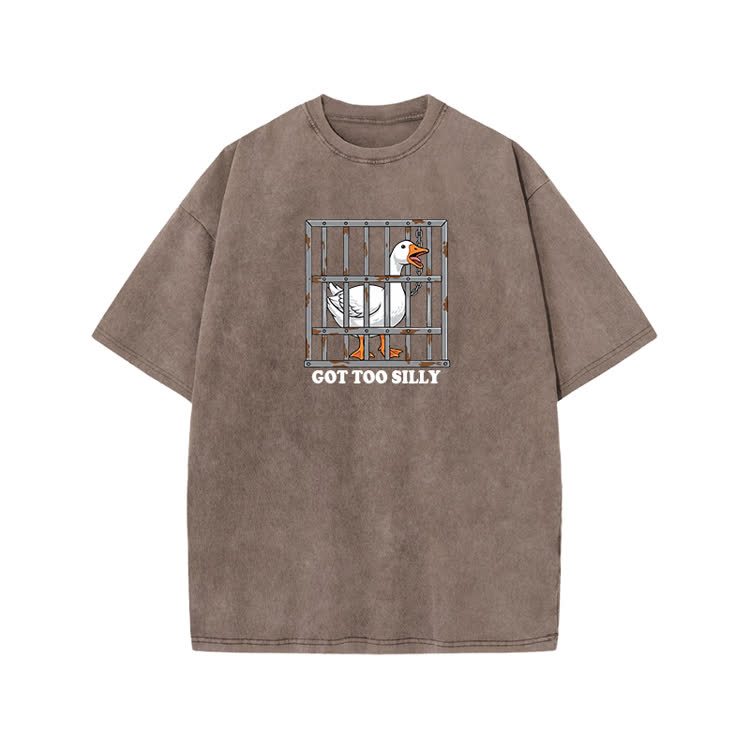 Casual Got Too Silly Goose Graphic Print Acid Washed T-shirt - Coffee - US20-22(3XL) - image 7