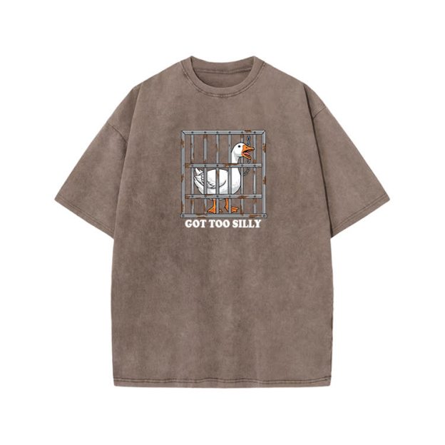 Casual Got Too Silly Goose Graphic Print Acid Washed T-shirt - Coffee - US20-22(3XL) - image 7