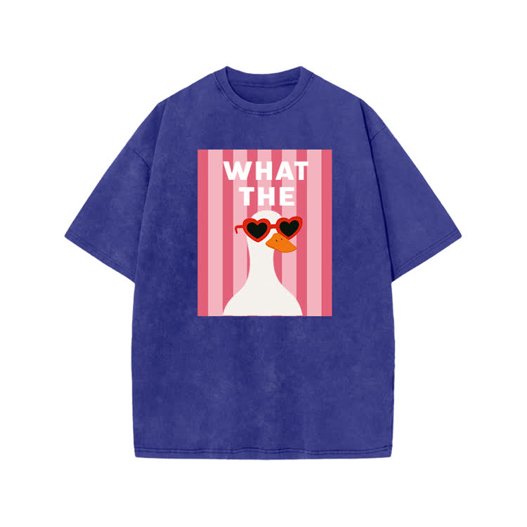 Playful What The Duck Graphic Print Acid Washed T-shirt - Blue - US20-22(3XL) - image 2
