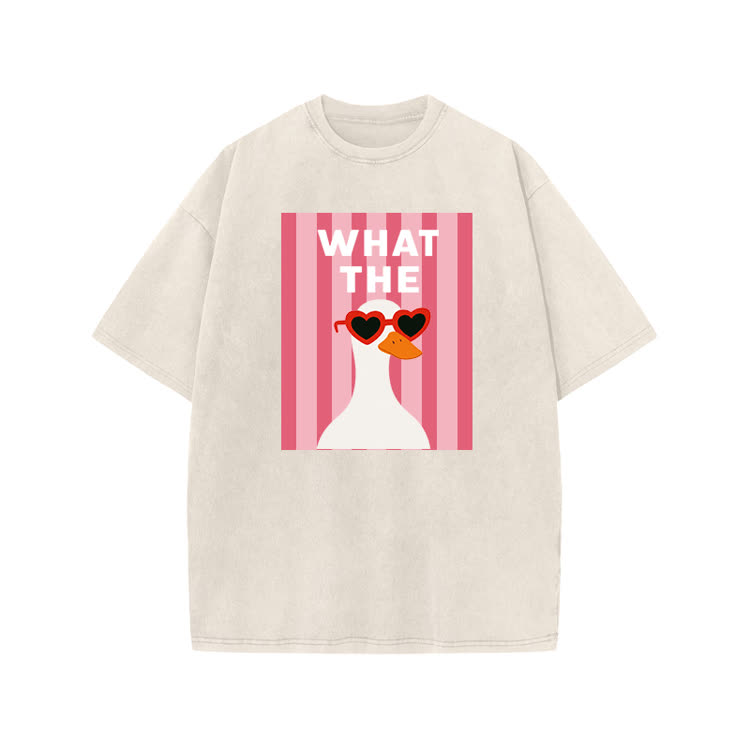 Playful What The Duck Graphic Print Acid Washed T-shirt - Beige - US20-22(3XL) - image 1