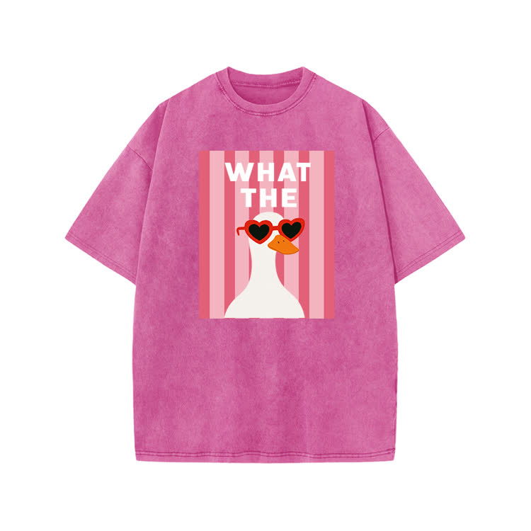 Playful What The Duck Graphic Print Acid Washed T-shirt - Pink - US20-22(3XL) - image 9