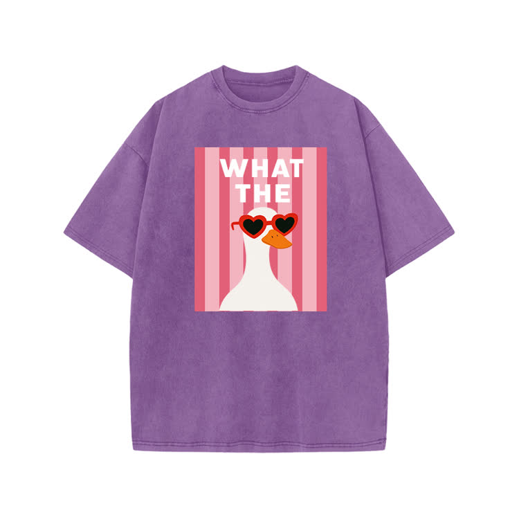 Playful What The Duck Graphic Print Acid Washed T-shirt - Purple - US20-22(3XL) - image 8