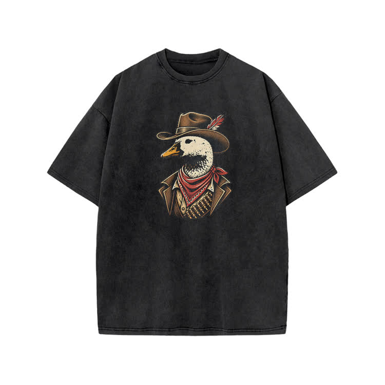 Vintage Western Duck Graphic Print Acid Washed T-shirt - Black - US20-22(3XL) - image 2