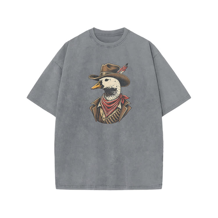 Vintage Western Duck Graphic Print Acid Washed T-shirt - Grey - US20-22(3XL) - image 1