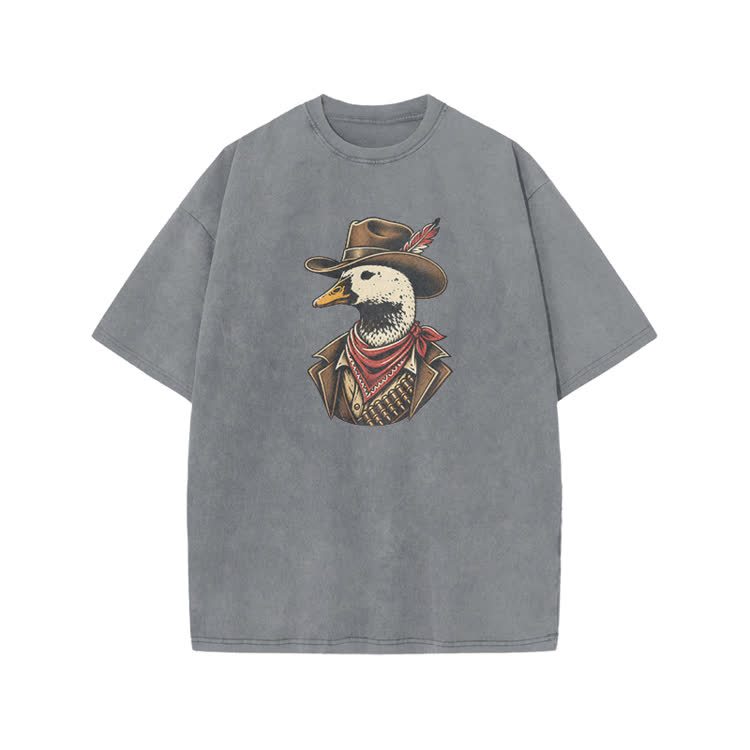 Vintage Western Duck Graphic Print Acid Washed T-shirt - Grey - US20-22(3XL) - image 1
