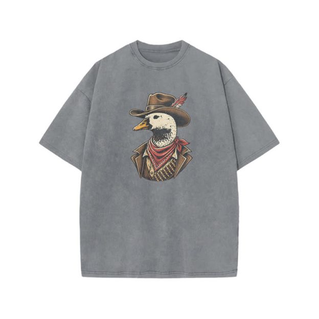 Vintage Western Duck Graphic Print Acid Washed T-shirt - Grey - US20-22(3XL) - image 1