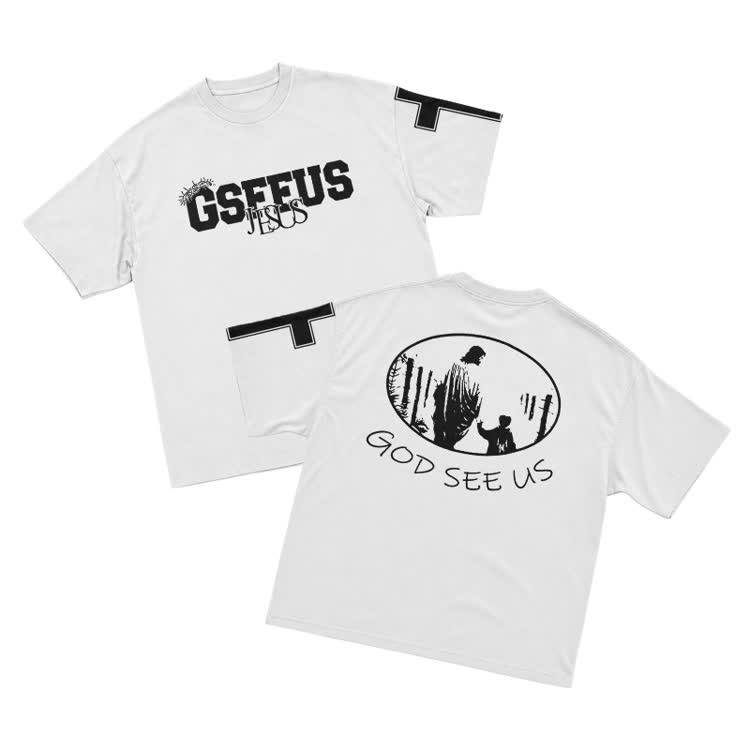 Faith GOD SEE US Cross Graphic T-Shirt - White - US16-18(2XL) - image 2