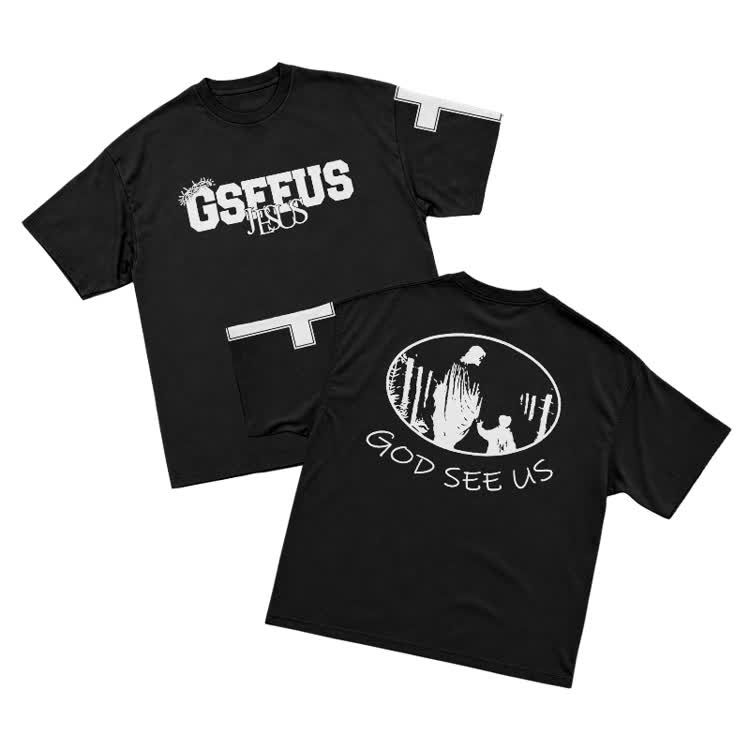 Faith GOD SEE US Cross Graphic T-Shirt - Black - US16-18(2XL) - image 1