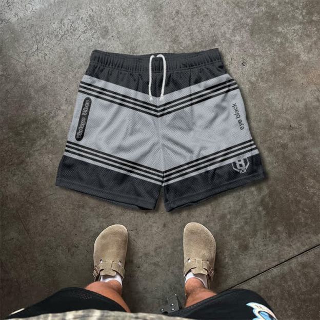 Colorblock Street Mesh Drawstring Shorts - Black - 5XL - image 2
