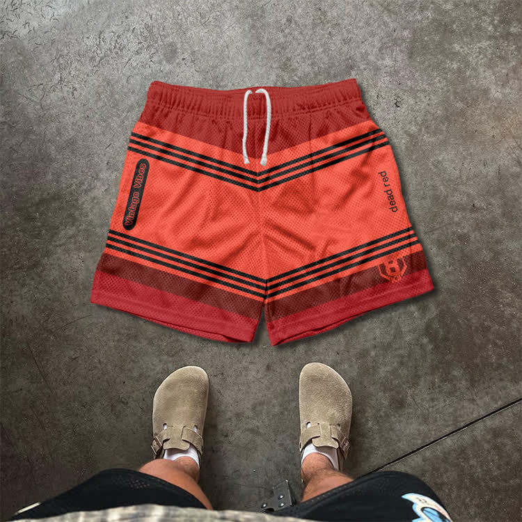 Colorblock Street Mesh Drawstring Shorts - Red - 5XL - image 1