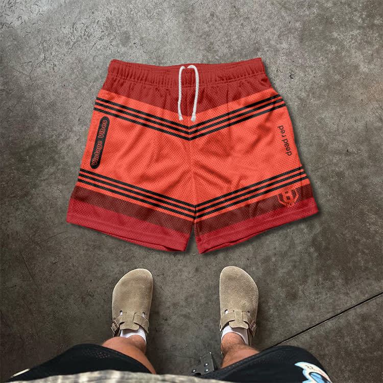 Colorblock Street Mesh Drawstring Shorts - Red - 5XL - image 1