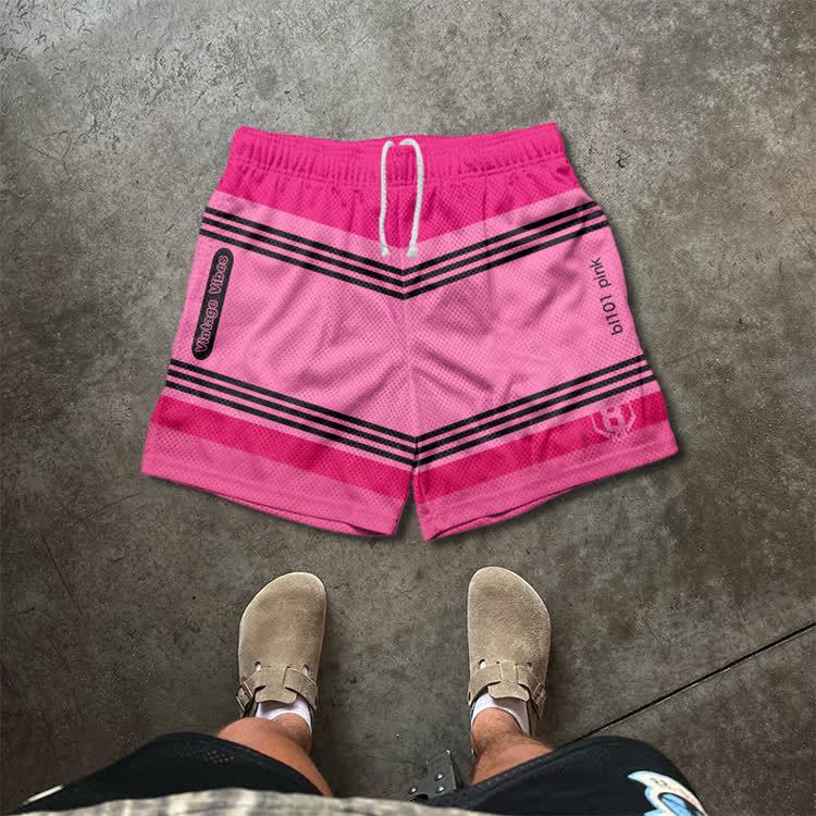 Colorblock Street Mesh Drawstring Shorts - Pink - 5XL - image 9