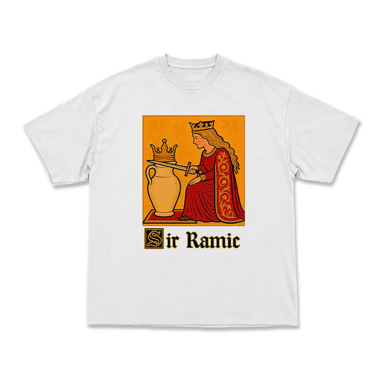 Medieval Card Style Sir Ramic Streetwear Graphic T-Shirt - White - US16-18(2XL) - image 1