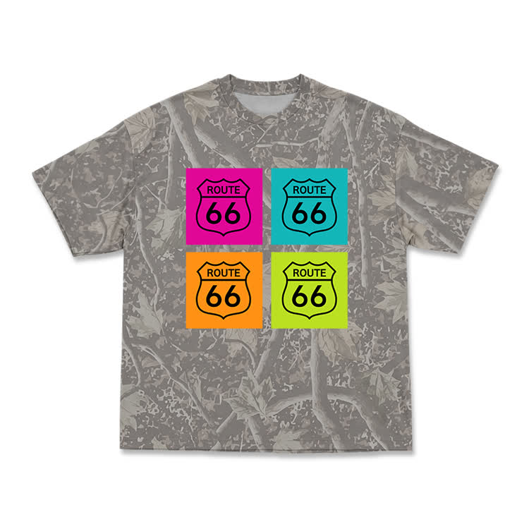 Vintage Route 66 Camo Graphic T-Shirt - Olive Green - 3XL - image 2