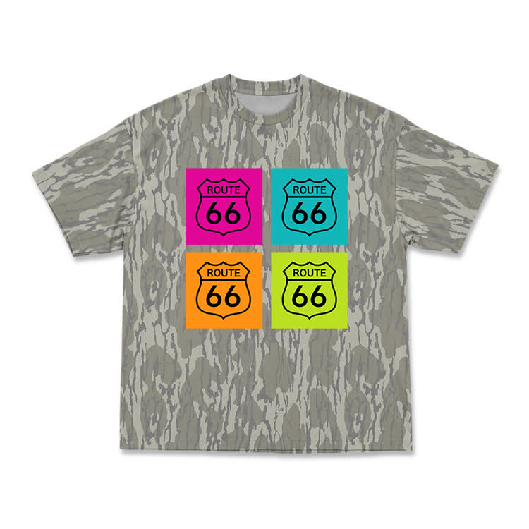 Vintage Route 66 Camo Graphic T-Shirt - Khaki - 3XL - image 1