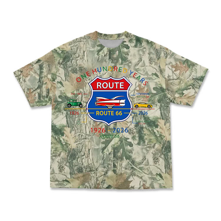 Casual Route 66 Centennial Camo Graphic T Shirt - Green - 3XL - image 2