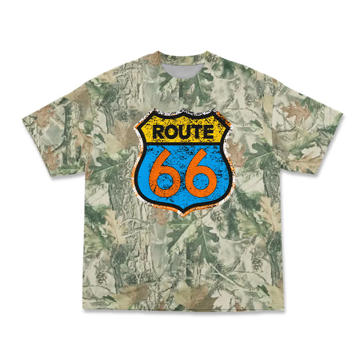 Classic Route 66 Camo Graphic Sleeve T-Shirt - Green - 3XL - image 2