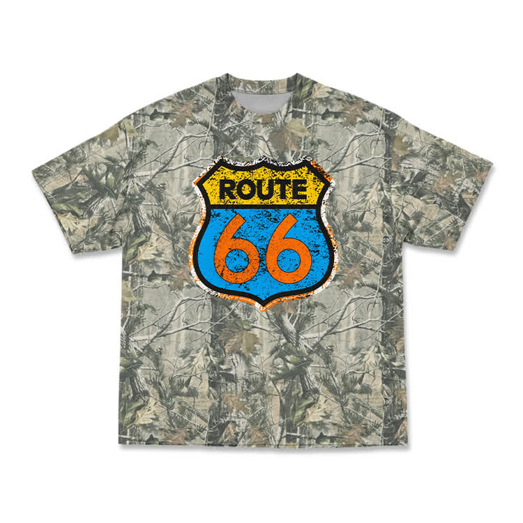 Classic Route 66 Camo Graphic Sleeve T-Shirt - Army Green - 3XL - image 1