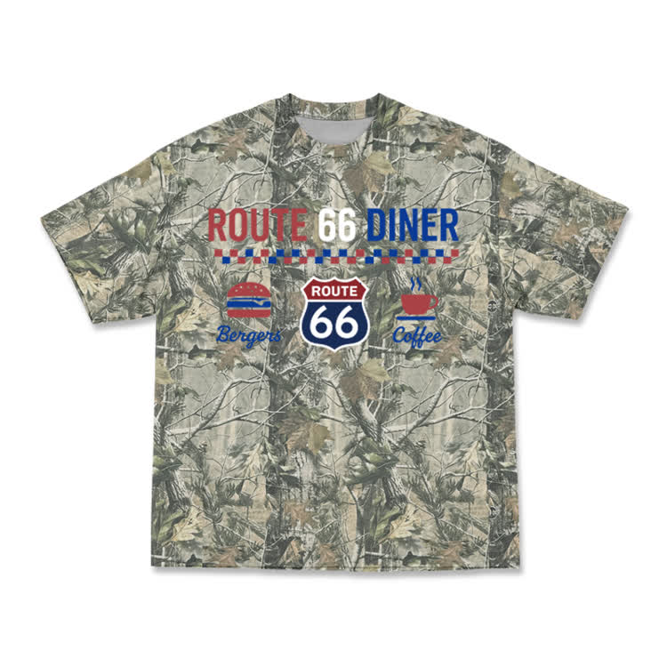 Retro Route 66 Diner Camo Graphic T-Shirt - Army Green - 3XL - image 4