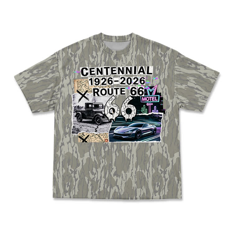 Vintage Route 66 Centennial Camo Graphic T-Shirt - Khaki - 3XL - image 2