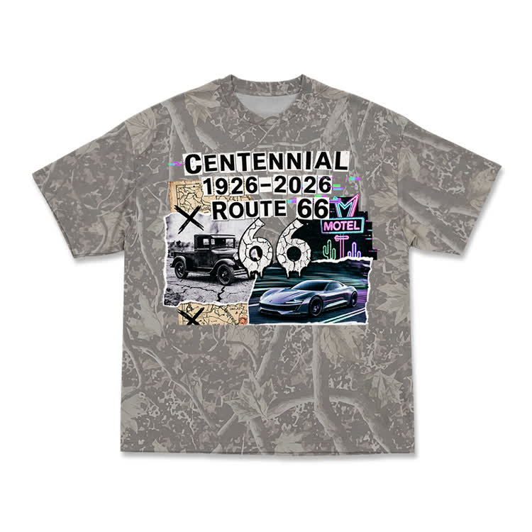 Vintage Route 66 Centennial Camo Graphic T-Shirt - Olive Green - 3XL - image 1