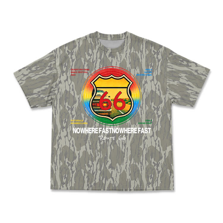 Vintage Route 66 Camo Graphic Short Sleeve T-Shirt - Khaki - 3XL - image 2