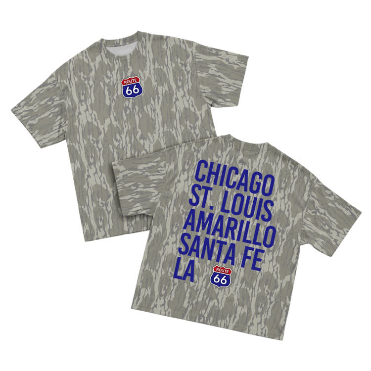 Vintage Route 66 Camo Graphic T-Shirt - Khaki - 3XL - image 2