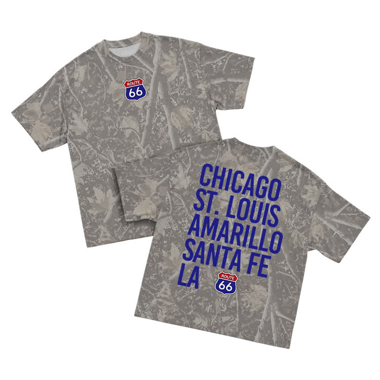 Vintage Route 66 Camo Graphic T-Shirt - Olive Green - 3XL - image 1