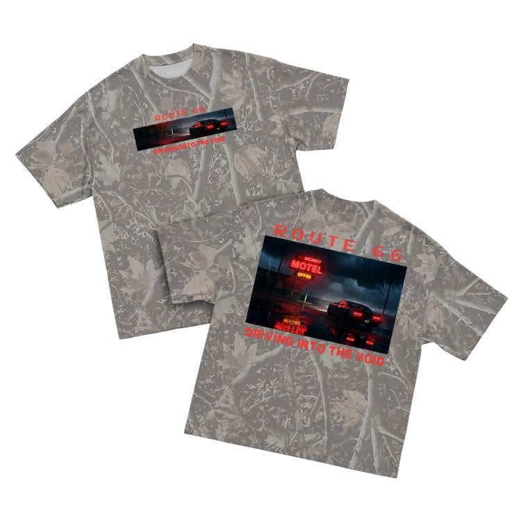 Vintage Route 66 Camo Graphic T-Shirt - Olive Green - 3XL - image 1